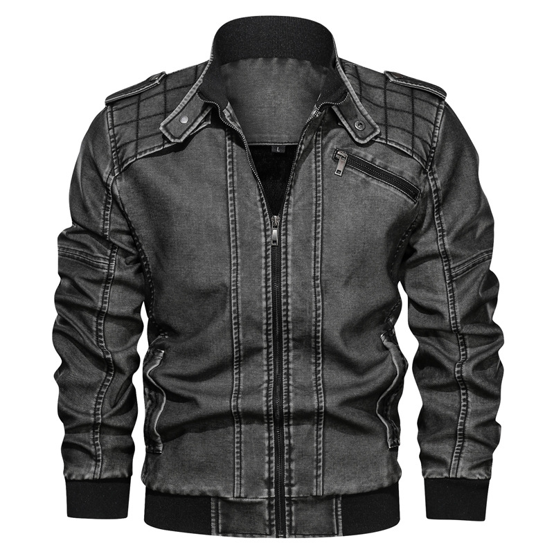 Leather Fashion Casual Youth Men's Wear Mock Collar Leather Shirt