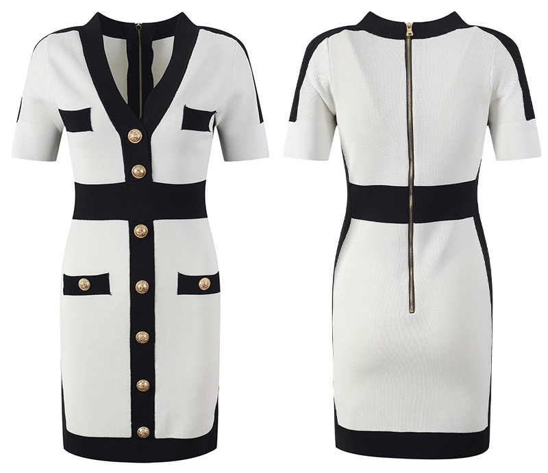 V-Neck Wrap Hip Dress