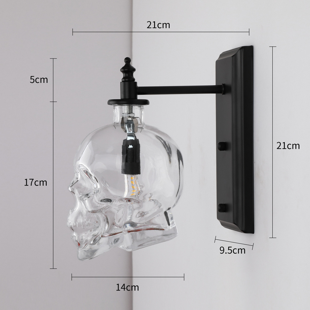 Glass Skull Wall Light Fixture