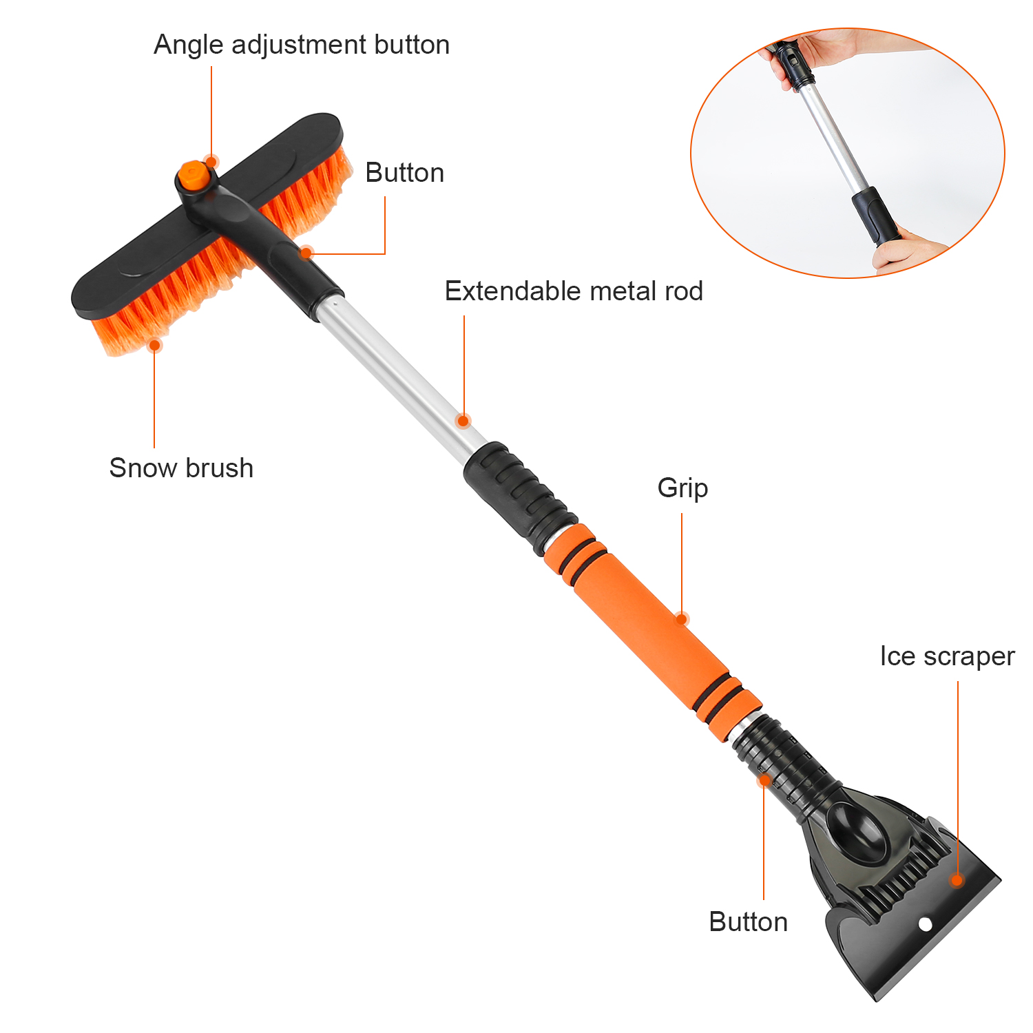 3 Color Options -- 1Pc 3 In 1 Windshield Ice Scraper Extendable Car Snow Removal Tool Telescoping Car Broom Snow Shovel Automobile Frost Removal - Image 16