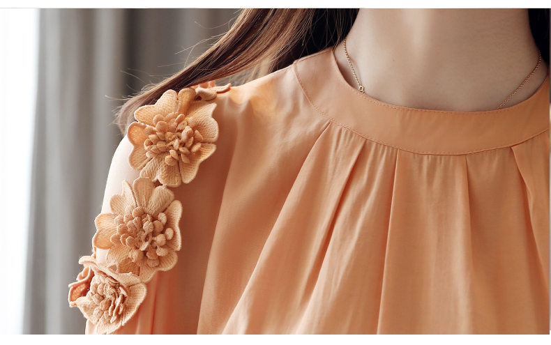 Title 7, Sleeved Blouse Off-shouldered Chiffon Blouse In...