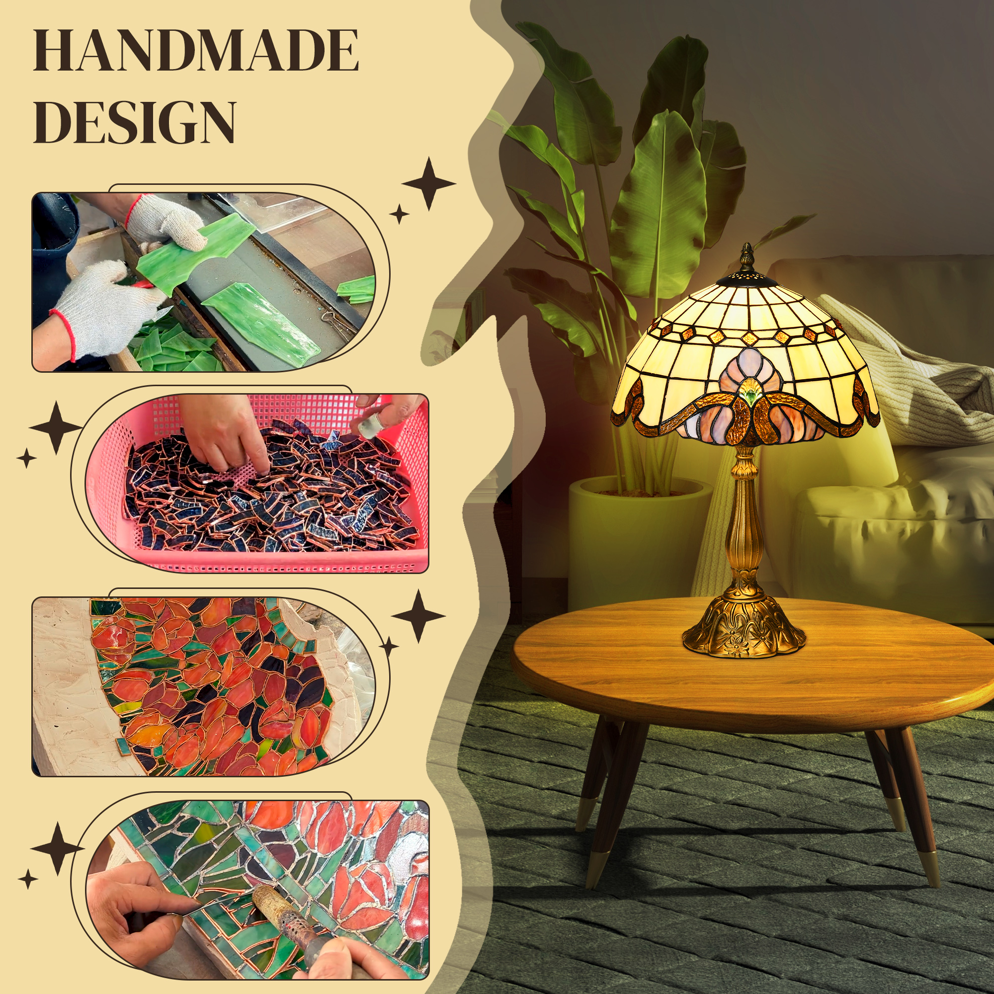 Colored Glass Desk Lamp, Handmade Retro Bedside Suitable For Bedrooms, Living — image 3