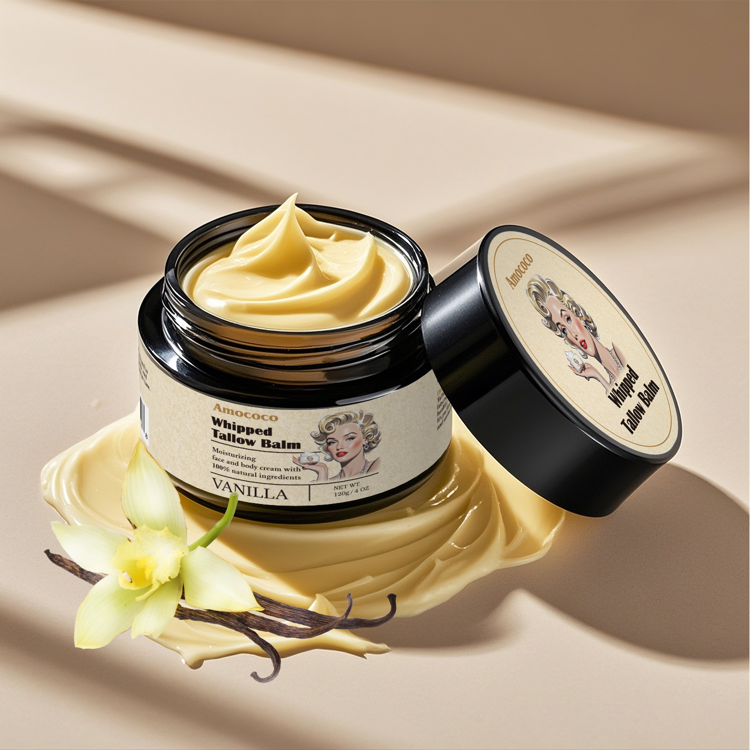 Only Supports Self Pickup With Waybill Amococo Whipped Tallow Balm Deep Hydration & Soothing Natural Beauty Cream For Face, Body Lips Universal Skin Balm With Vanilla Scent