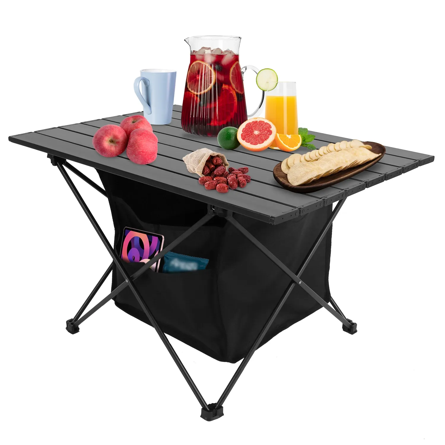 Foldable Camping Table With Storage Basket Rustproof