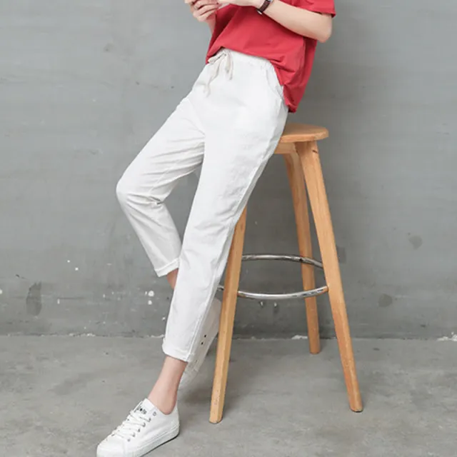 Loose Plus Size Linen Slimming All match Casual Pants White - Shop at LoveMi