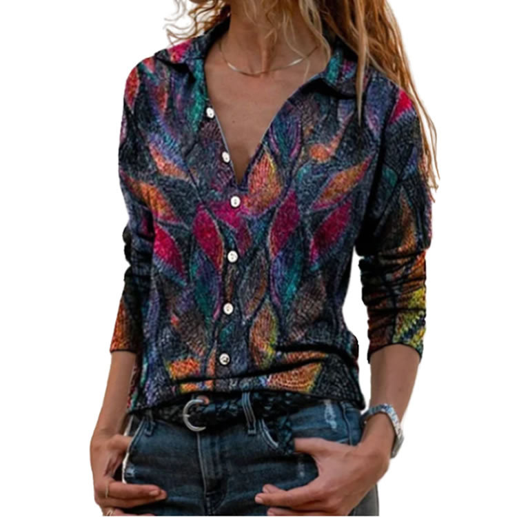 Title 5, Printed V-neck Long-sleeved Top Women