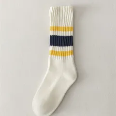 Japanese Thick Line Pattern Stockings Female - Navy Yellow Bar - View 1