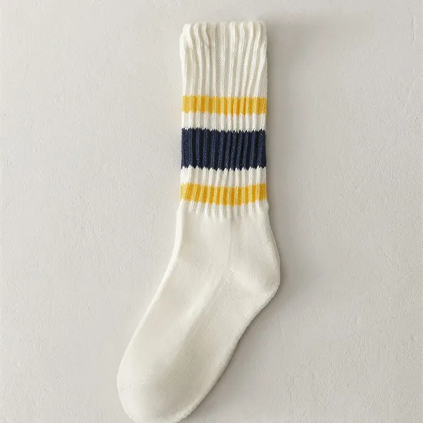 Japanese Thick Line Pattern Stockings Female - Navy Yellow Bar