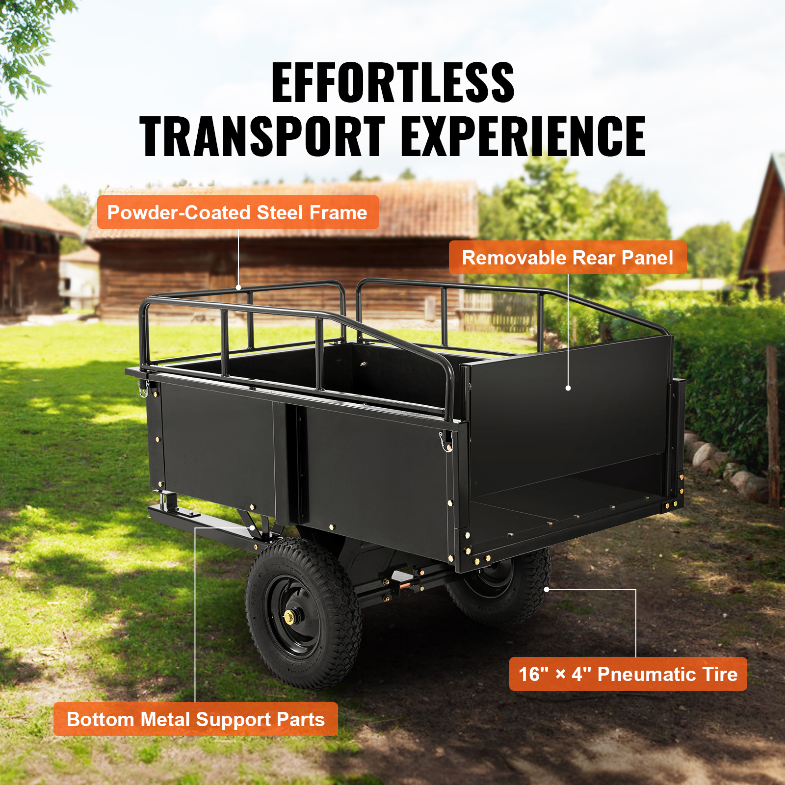 VEVOR Heavy Duty ATV Trailer Steel Dump Cart, 750-Pound 15 Cubic Feet, Garden Utility Trailer With Removable Sides For Riding Lawn Mower Tractor image 3