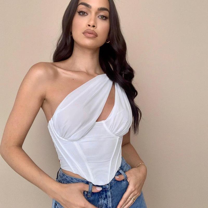 New Style Sexy One-shoulder Mesh Slim Top