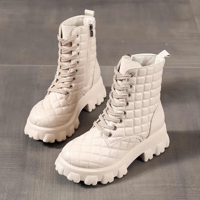 Autumn And Winter Lace Up Plus Size Handsome Thick Soled Motorcycle Boots Apricot - Shop at LoveMi