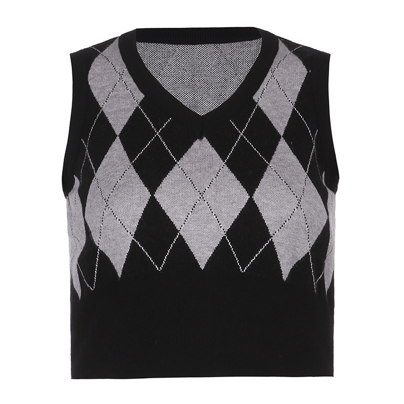 Title 4, V-neck Pullover with Rhombus Check and Wool Bas...