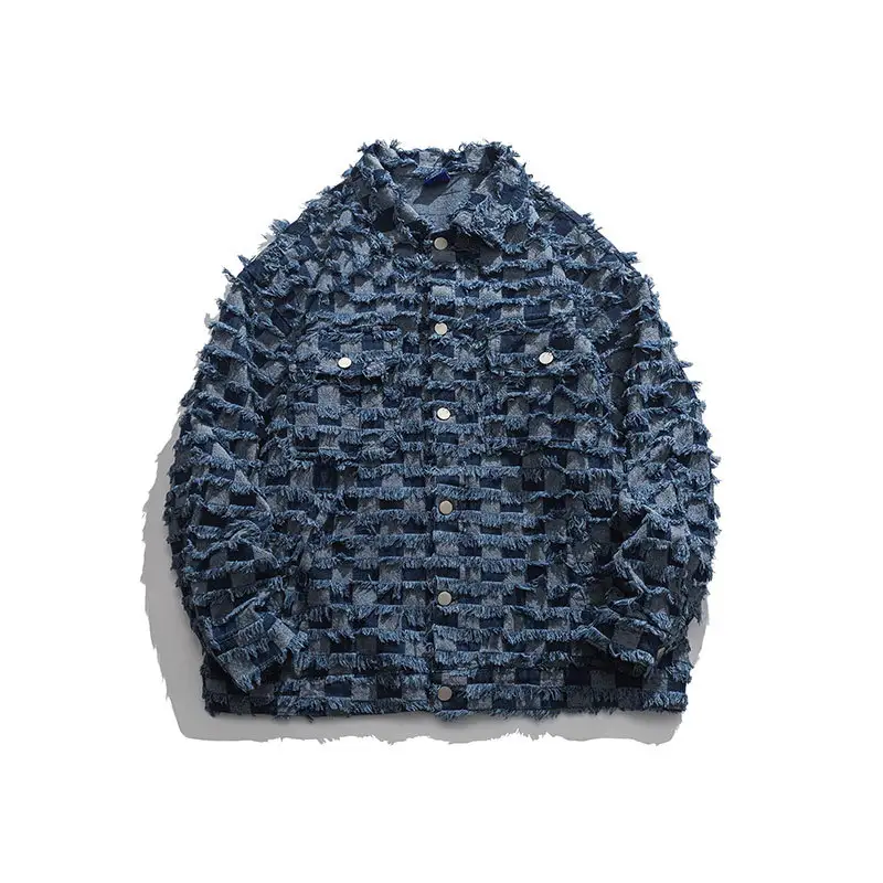 Checkerboard Denim Shearing Lapel Jacket