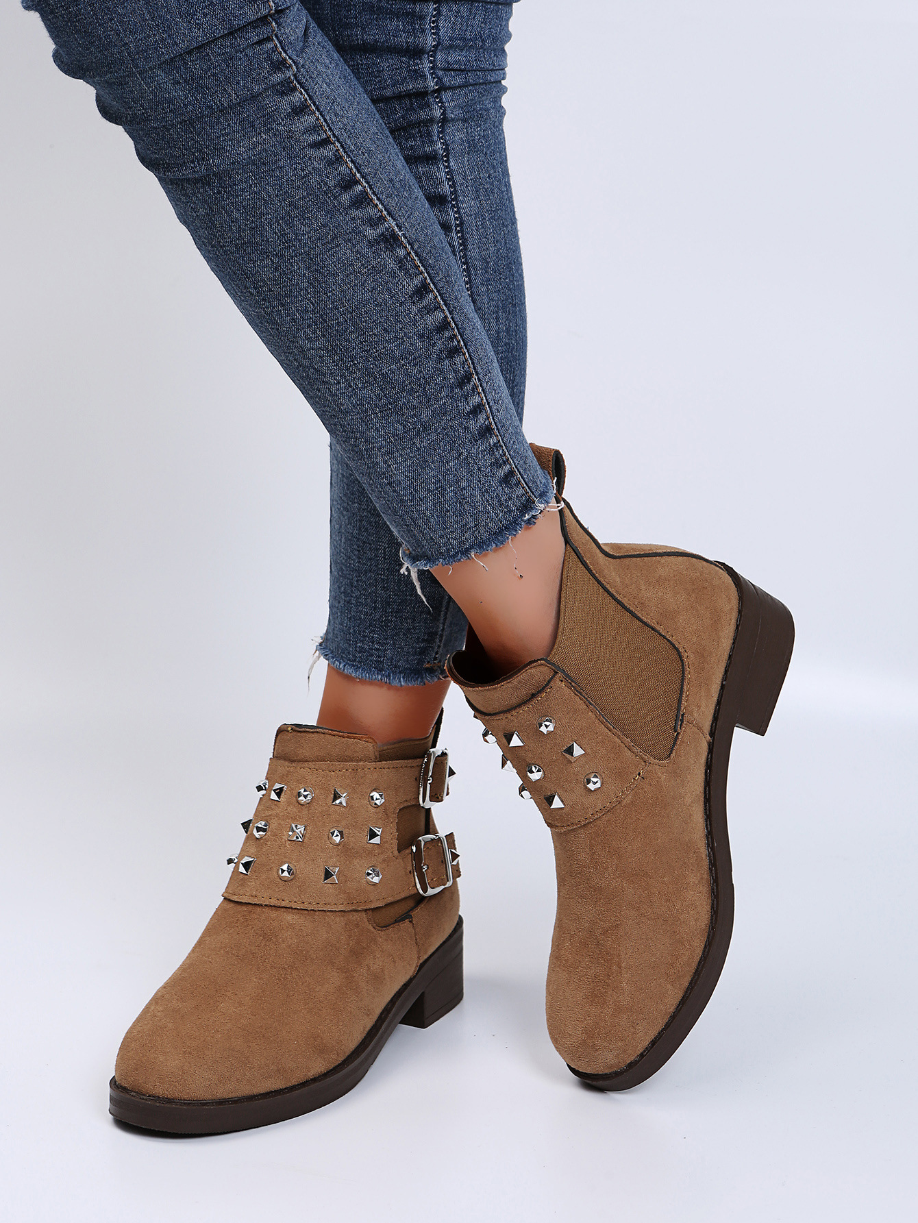 Fashion Belt Buckle Retro Pointed Toe Roman Boots