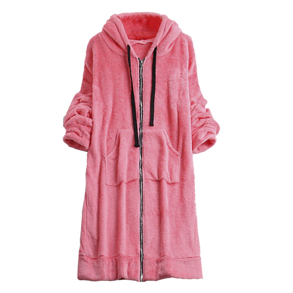 Pocket Sweatshirt Women's Long Sleeve Hooded Casual Plush Warm Jacket