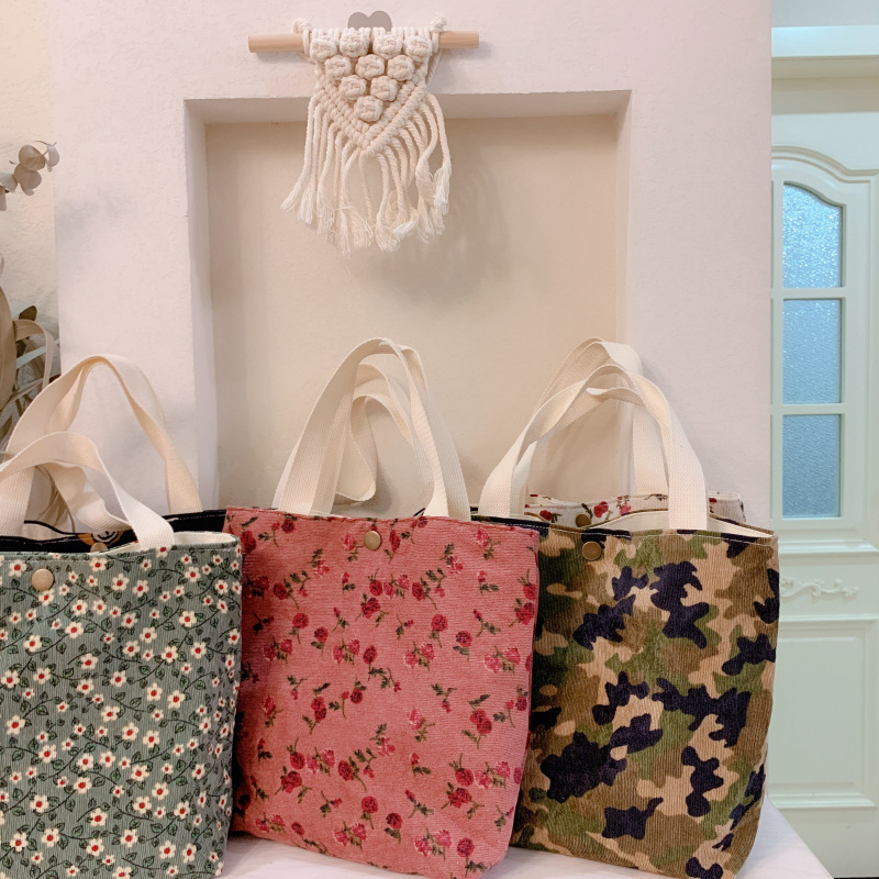 Autumn And Winter Literature And Art Flower Bag Simple Corduroy Fabric