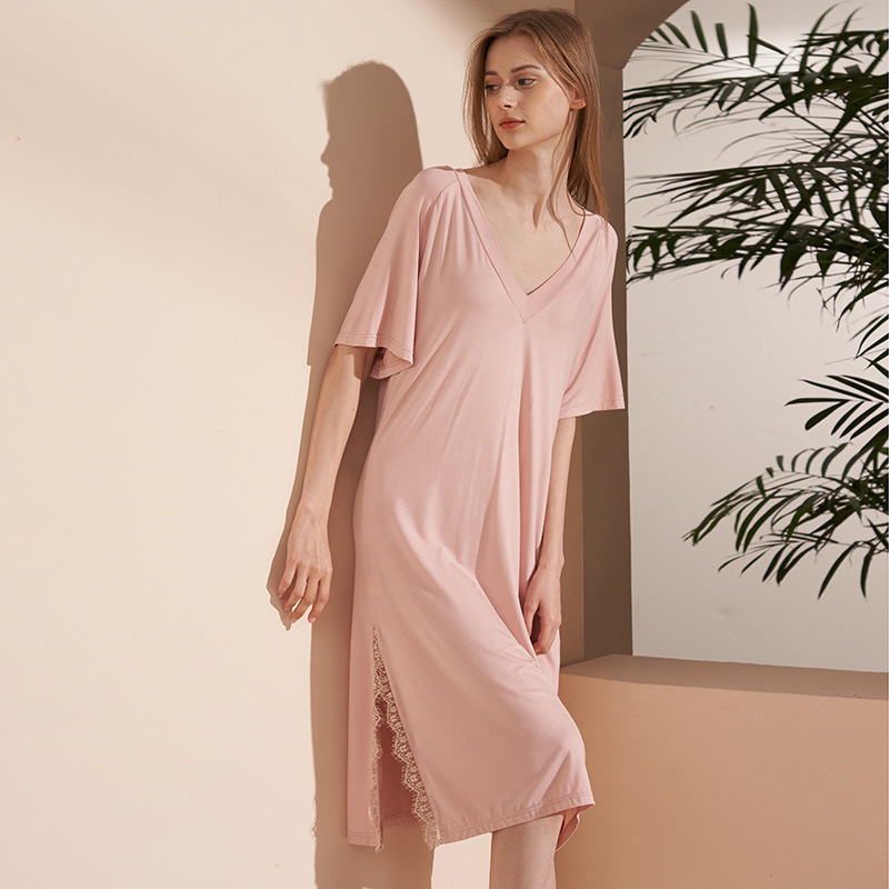 Title 8, Split Casual Nightdress Solid Color