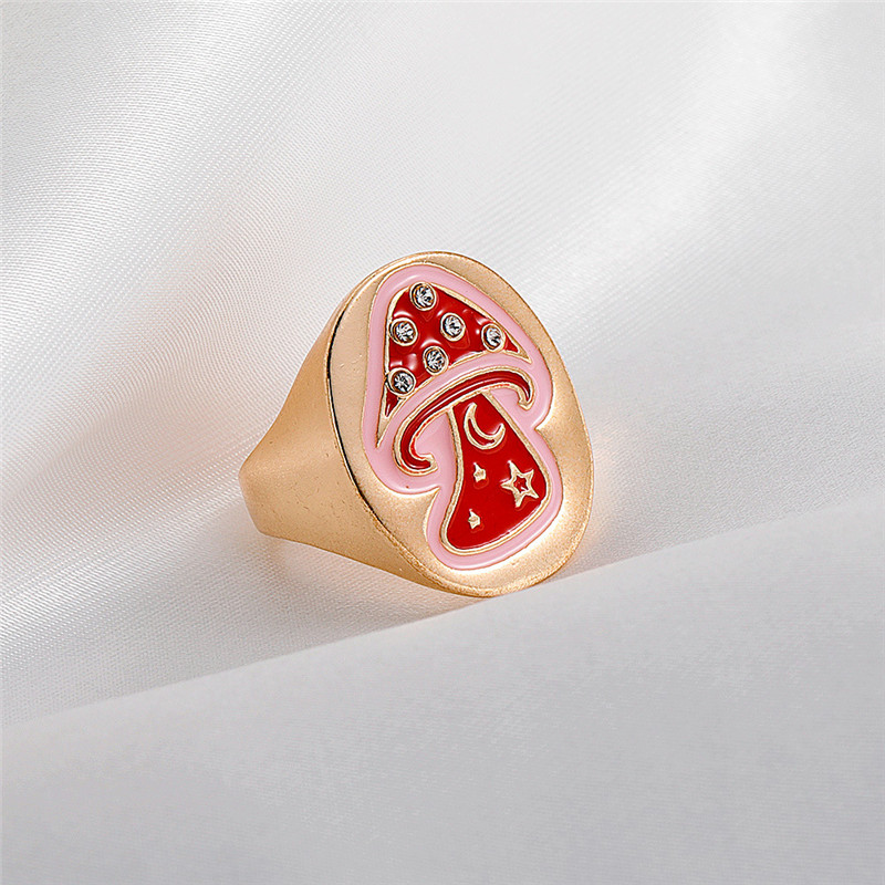 European And American Cute Dripping Mushroom Ring Personality
