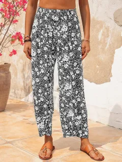Women's Loose Panel Print Floral Trousers - Floral - View 1