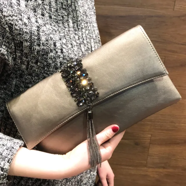 Temperament Versatile Envelope With Drill One Shoulder Slant Bag Small Clutch Grey - Shop at LoveMi