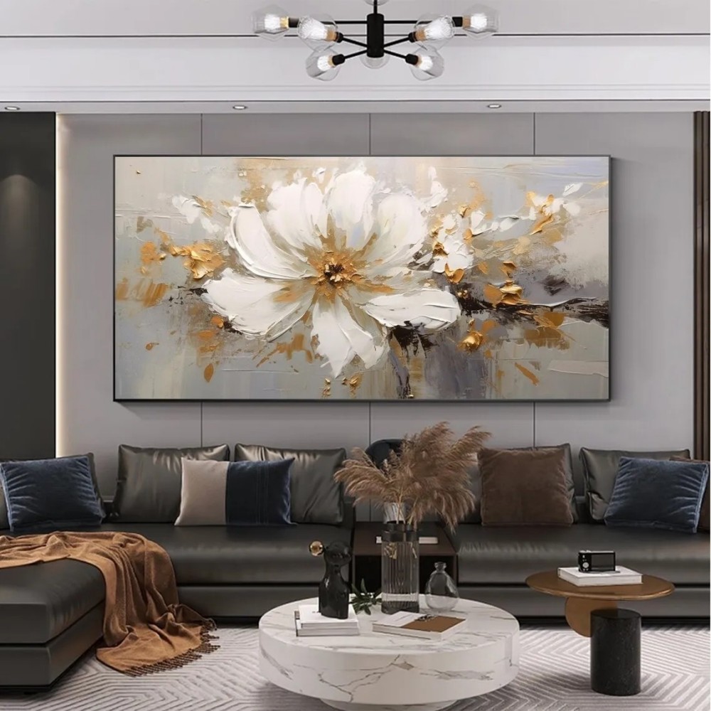 Abstract Flower Oil Painting On Canvas Large Wall Art Minimalist Floral Art Handmade Painting White Modern Home Decor For Living Room 10