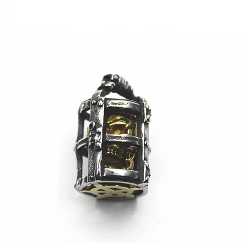 Birdcage Brass Gold Plated Screaming Skull Pendant Necklace