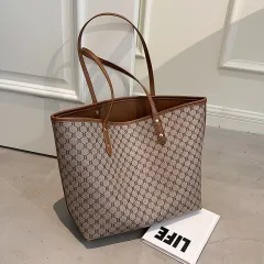 Handbag For Women Trends Brand Designer Striped Shopper Shoulder Shopping Bag - Brown - View 1