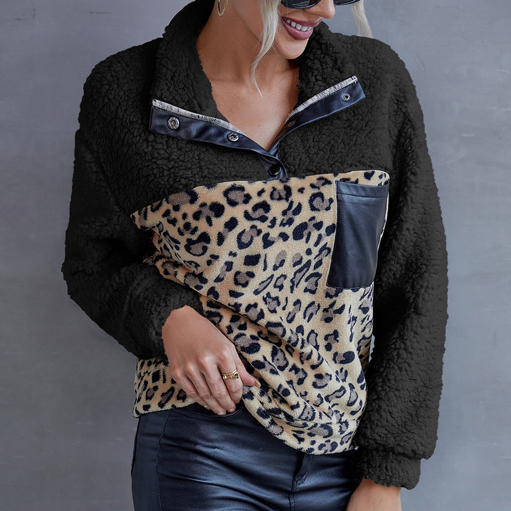 Title 4, Maglione casual in peluche con stampa leopardat...