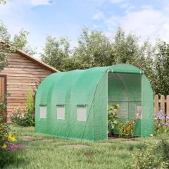 Outsunny Walk-in Polytunnel Greenhouse, Outdoor Garden Tunnel Greenhouse Tent With Zipped Roll-Up Door And 6 Mesh Windows, 2M - Green - View 1