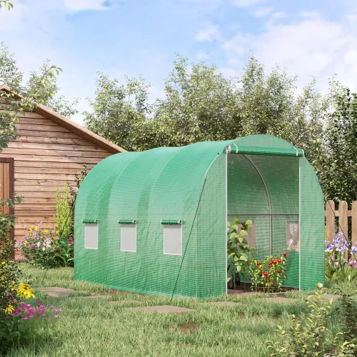 Outsunny Walk in Polytunnel Greenhouse, Outdoor Garden Tunnel Greenhouse Tent With Zipped Roll Up Door And 6 Mesh Windows, 2M Green - Shop at LoveMi