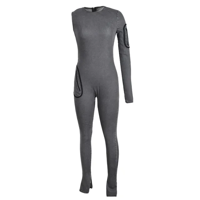 European And American Women's Autumn Skinny Denim Jumpsuit Grey - Shop at LoveMi