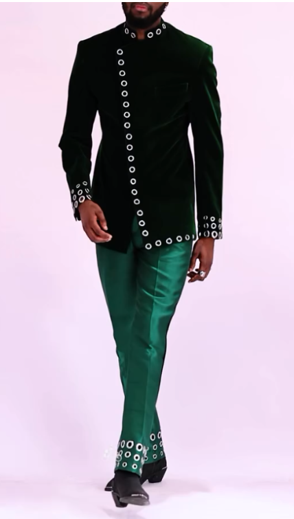 Chic Dark Green Formal Ensemble With Adjustable Eyelet Trim And Structured Silhouette Green - Shop at LoveMi