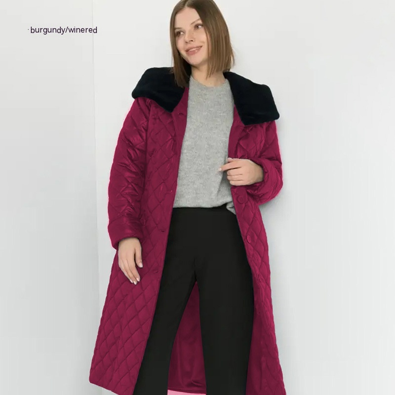 Parker Cotton padded Jacket For Women Big Fur Collar Slim fitting Cotton padded Jacket Wine Red - Shop at LoveMi