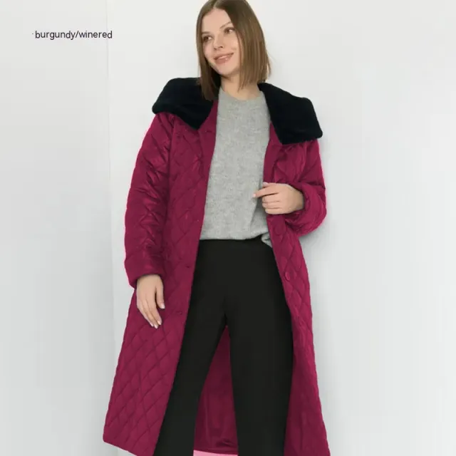 Parker Cotton padded Jacket For Women Big Fur Collar Slim fitting Cotton padded Jacket Red - Shop at LoveMi