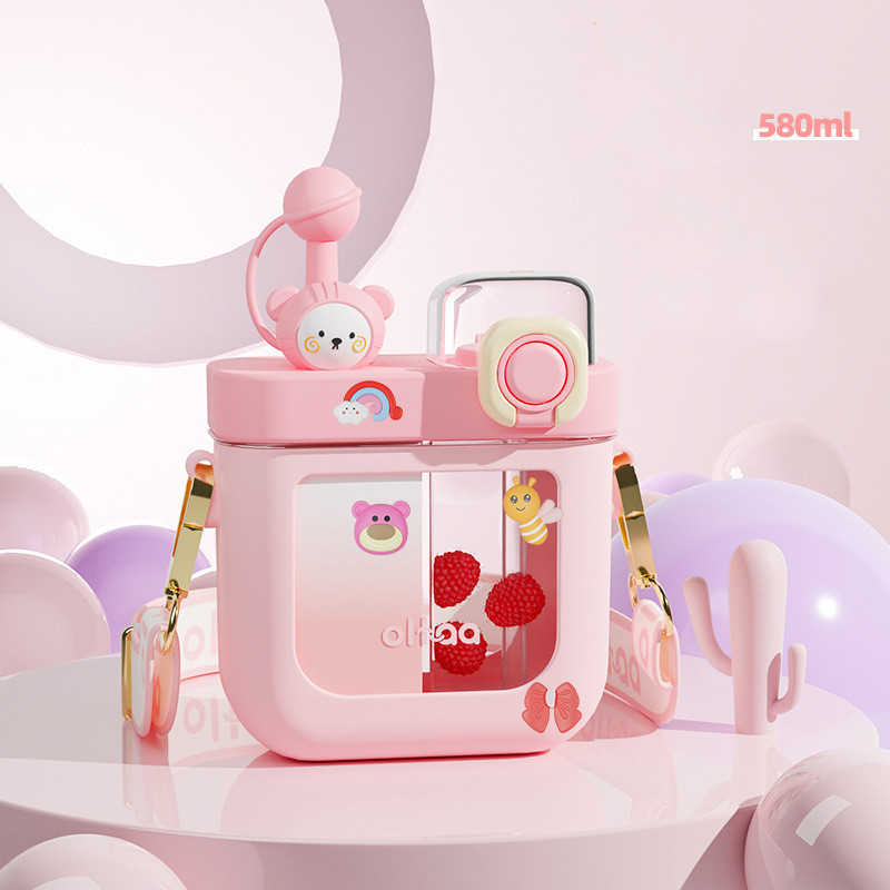 Large Capacity Split Bin Double Drink Plastic Cup Portable Cartoon Cute Kettle - Image 5