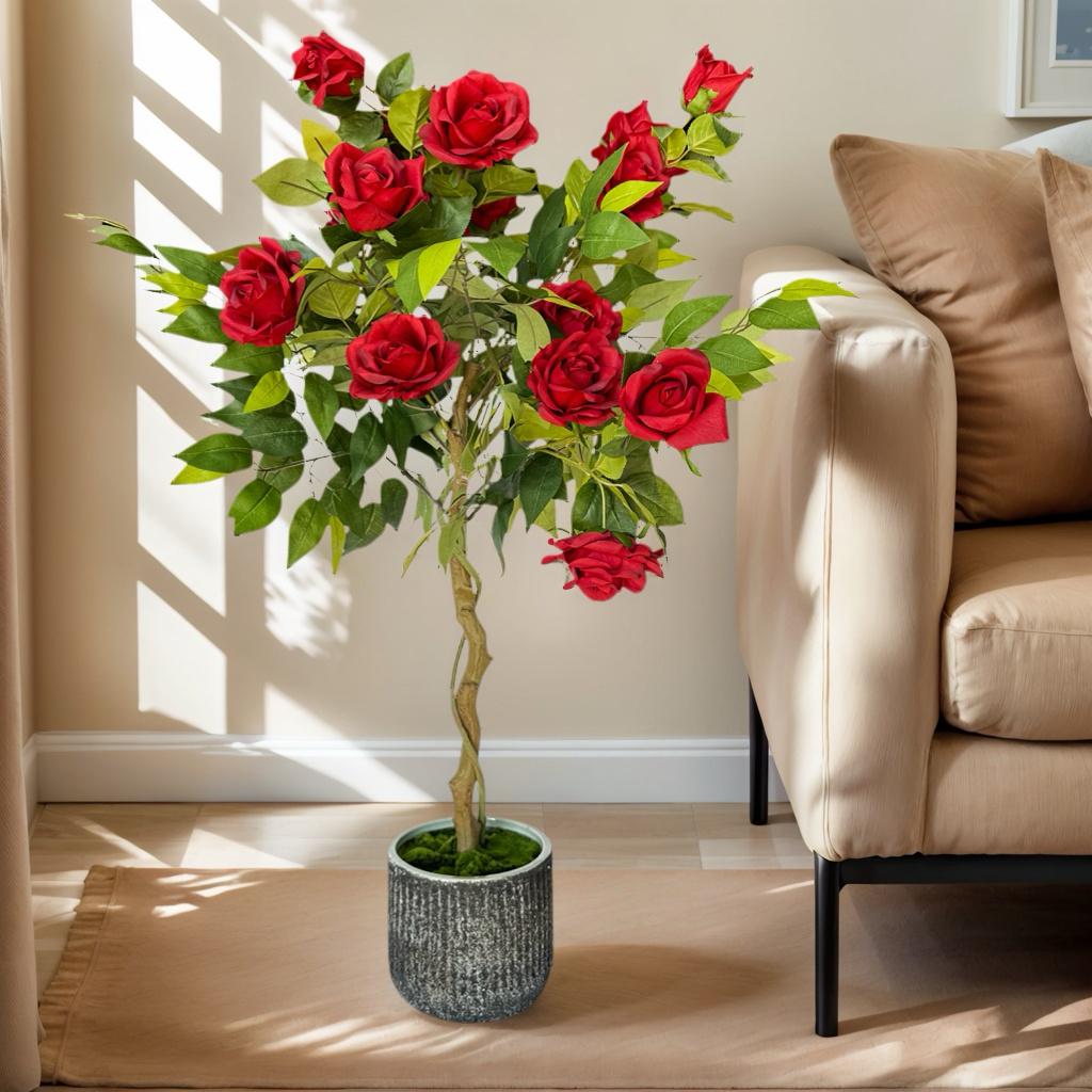Artificial Rose Tree With Ceramic Pot - Indoor Home Decor Artificial Potted Plant