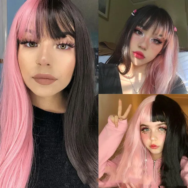 Wig Female European And American Fashion Long Straight Pink - Shop at LoveMi