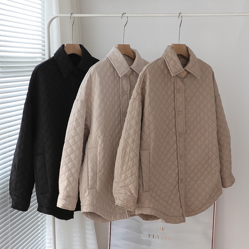 Quilted Loose Lapel Light And Thin Rhombic Cotton Dress Women Casual