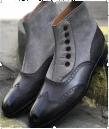 Men's Leather Boots Leather Shoes - Grey