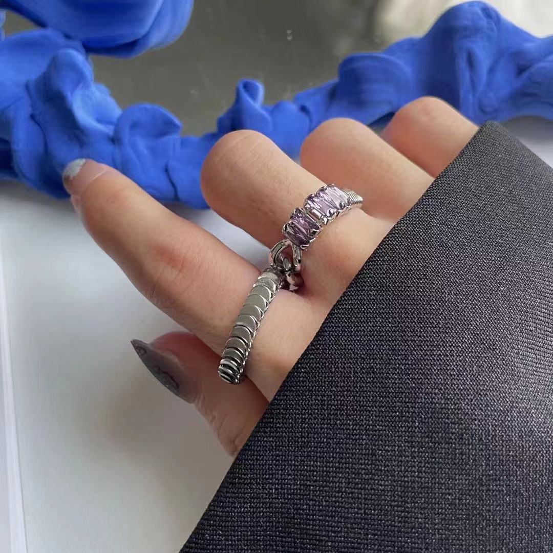 Purple Square Zircon Splicing Chain Ring Women
