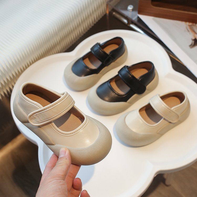 Children's Small Leather Shoes, Girls' Round Toe Soft Sole, Straight Strap, Shallow Mouth French Single Shoe, Versatile Leather Shoes