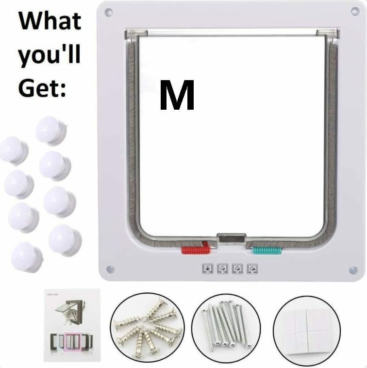Pet Door Locking Small Medium Large Dog Cat Flap Magnetic White Frame 4 Way--m — image 3