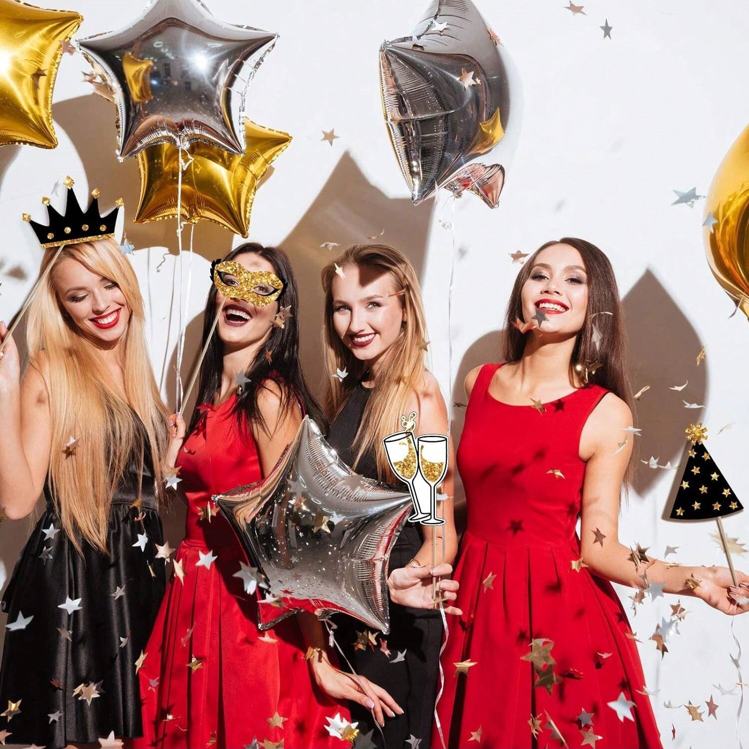 24-Piece Party Photo Booth Props – Fun DIY Selfie Accessories with Wooden Sticks for Birthdays, Weddings & Celebrations