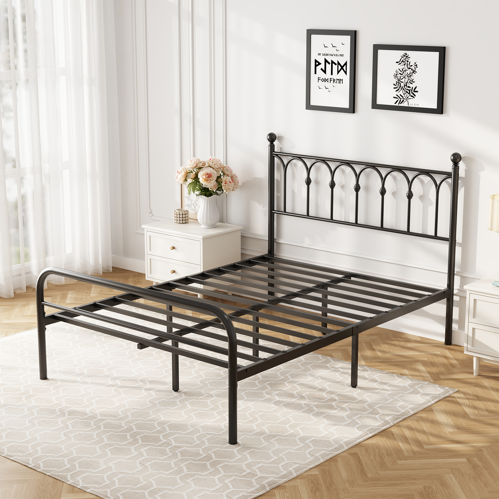 Sturdy And Durable Metal Base Frame, Noiseless Sturdy Steel Crossbars, Under-bed Storage Space, No Need For Box Springs