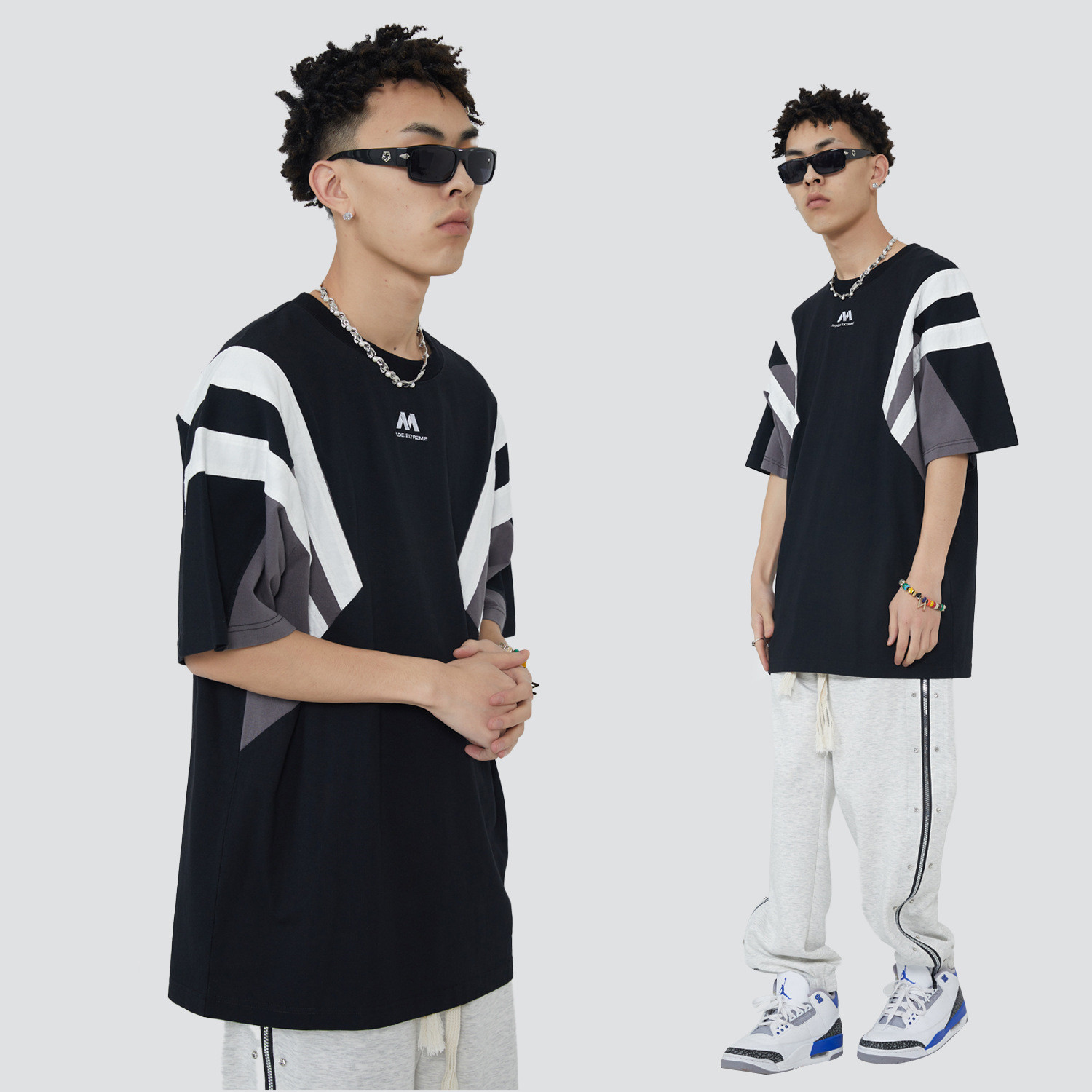 Colorblock Short-sleeved Embroidered Letter Bottoming T-shirt — image 1