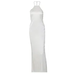 Halterneck Tie Back Slim Fit Midi Skirt - White - View 1
