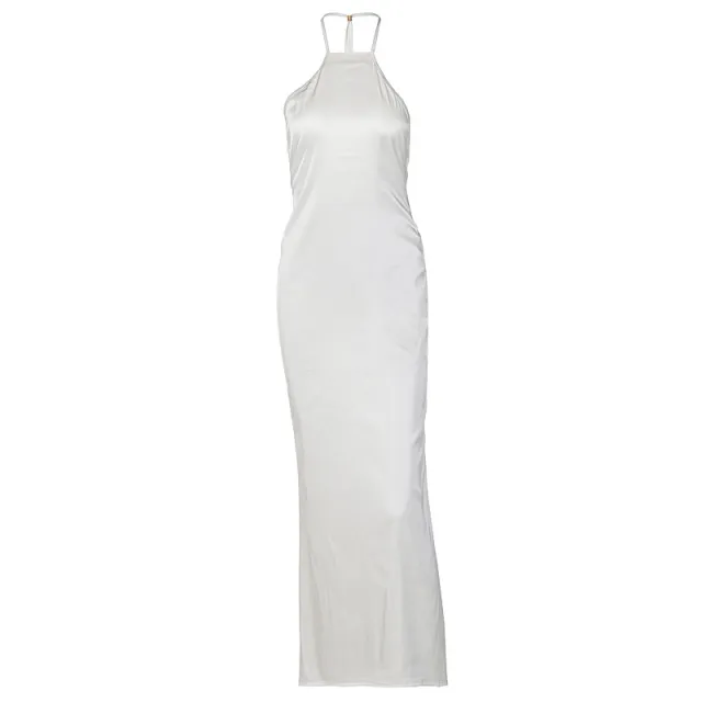 Halterneck Tie Back Slim Fit Midi Skirt White - Shop at LoveMi