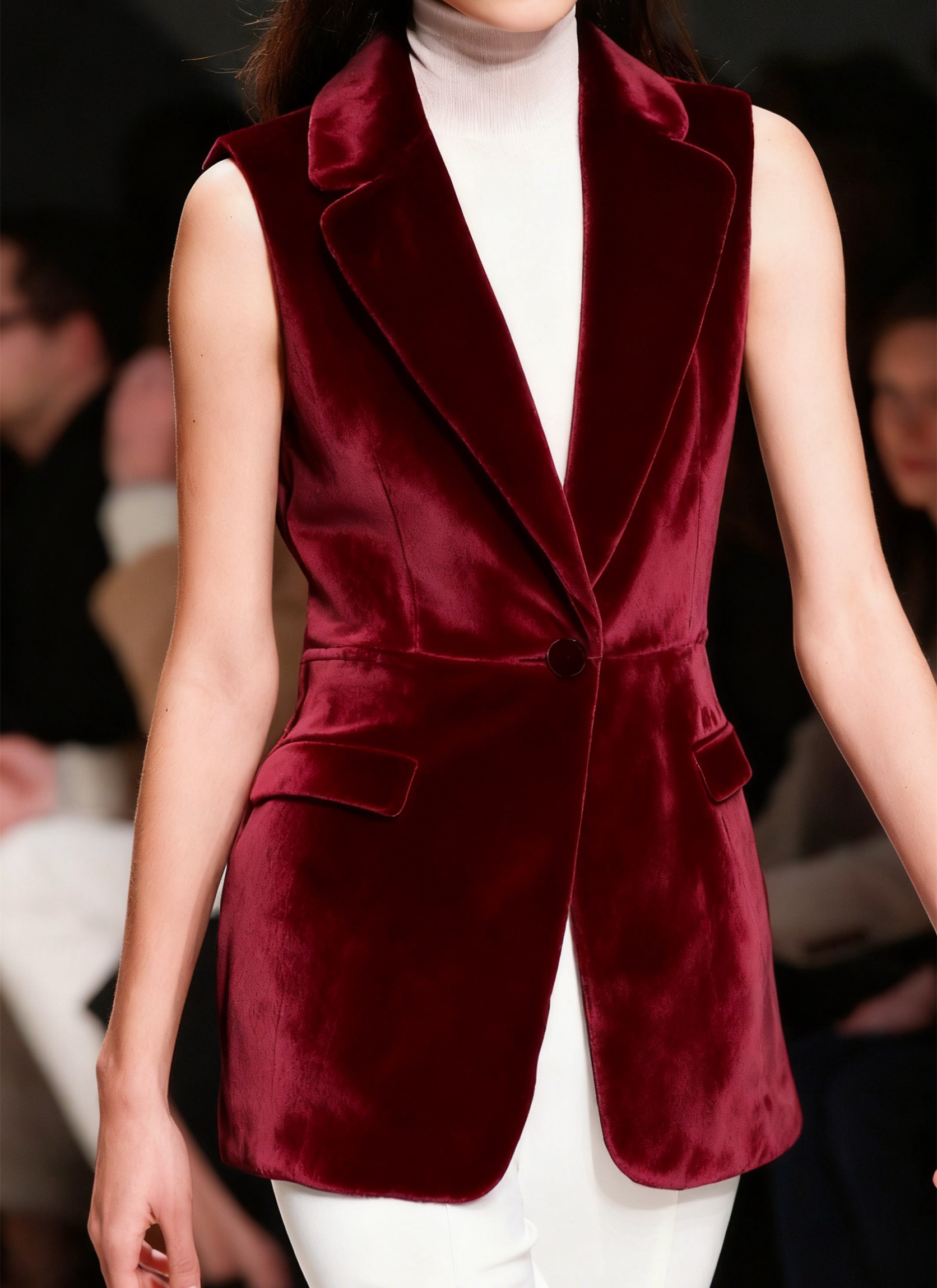 Gilet sans manches en velours, décontracté, à col, coupe ajustée, un bouton