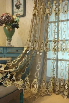 High-end Embossed Embroidered Window Screens For Living Room And Bedroom Italian Flannel Shading - Blue Coffee Gradient Yarn - View 1