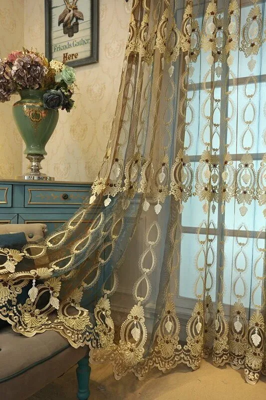 High-end Embossed Embroidered Window Screens For Living Room And Bedroom Italian Flannel Shading - Blue Coffee Gradient Yarn